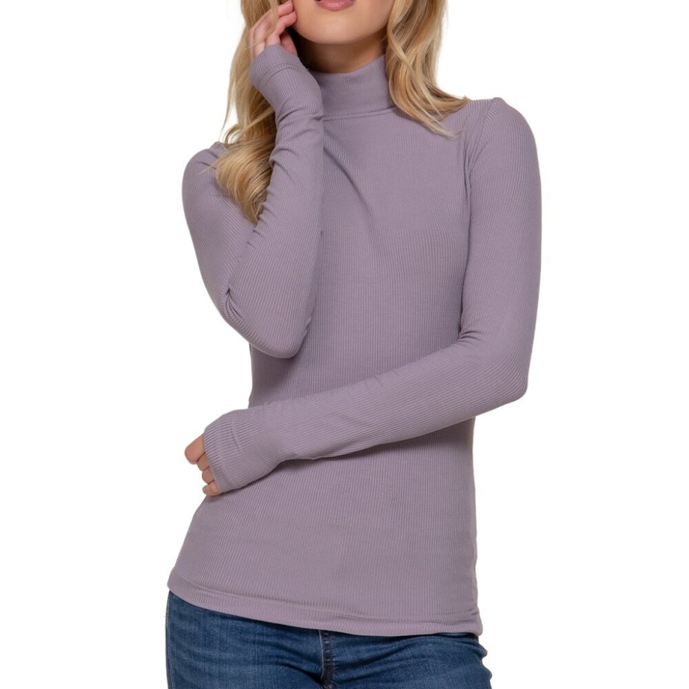 NWT- SOFT! Women's Rayon Jersey Ribbed Turtleneck, Lilac (Dusty Purple)